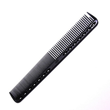 Black hair comb with fine and wide teeth, ideal for styling and grooming hair.