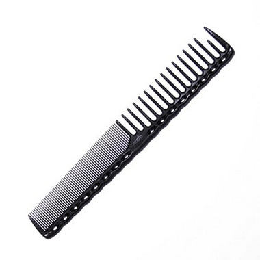 black styling comb with fine and wide teeth, designed for hair grooming and styling